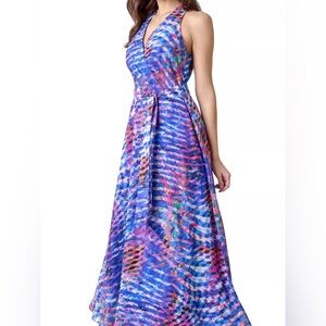 BE‎ BY CHETTA B Size 10 Colorful Abstract Halterneck Maxi Dress Flowy Spring Art